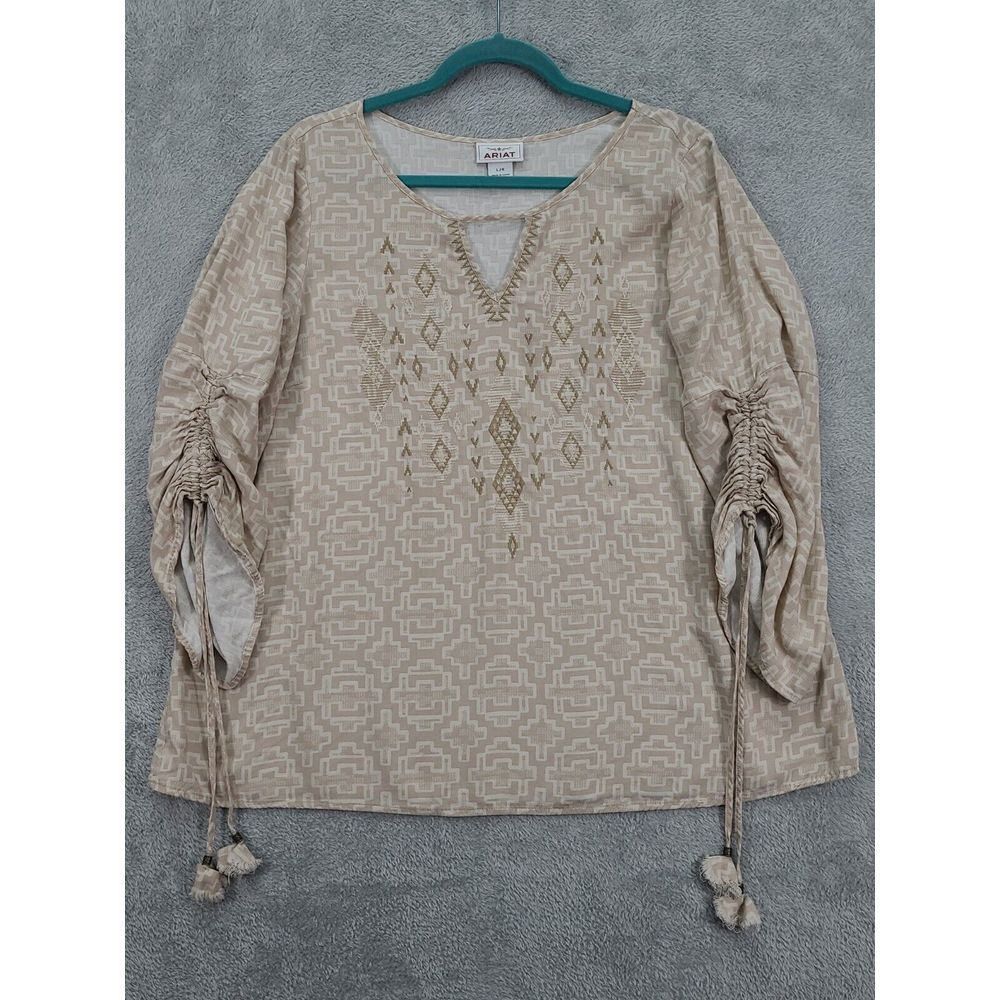 Womens Ariat Tunic Top Size Large‎  Beige Aztec Western Cowgirl